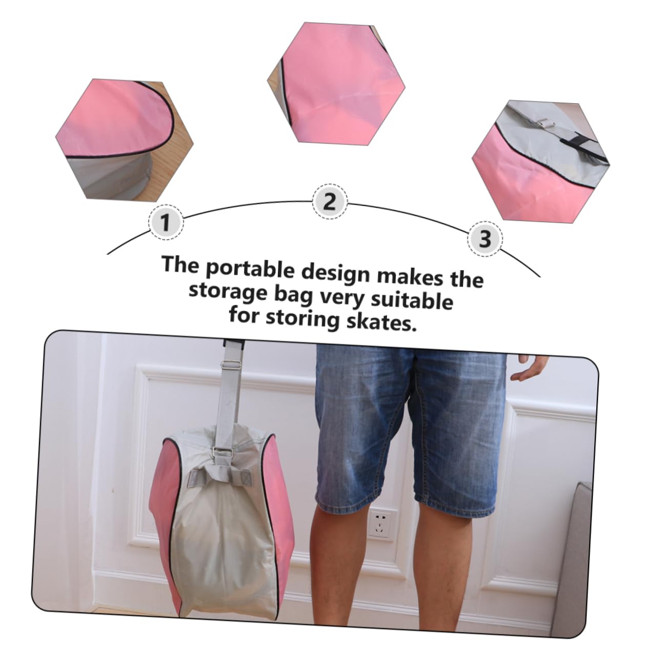 UKCOCO Borsa per Pattini a Rotelle Triangolare 2 Pezzi Rosa | Tessuto Oxford, per Inline Skates Shoes e Ice Skates, Design Portatile Facile da Pulire