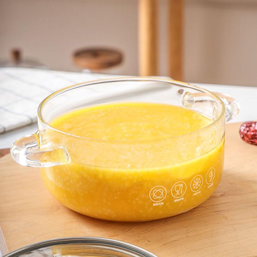 Pentola in Vetro 2,5 L con Coperchio – Piastra Induzione da Inserire nella Pentola, Resistente al Calore, per Zuppe & Stufati