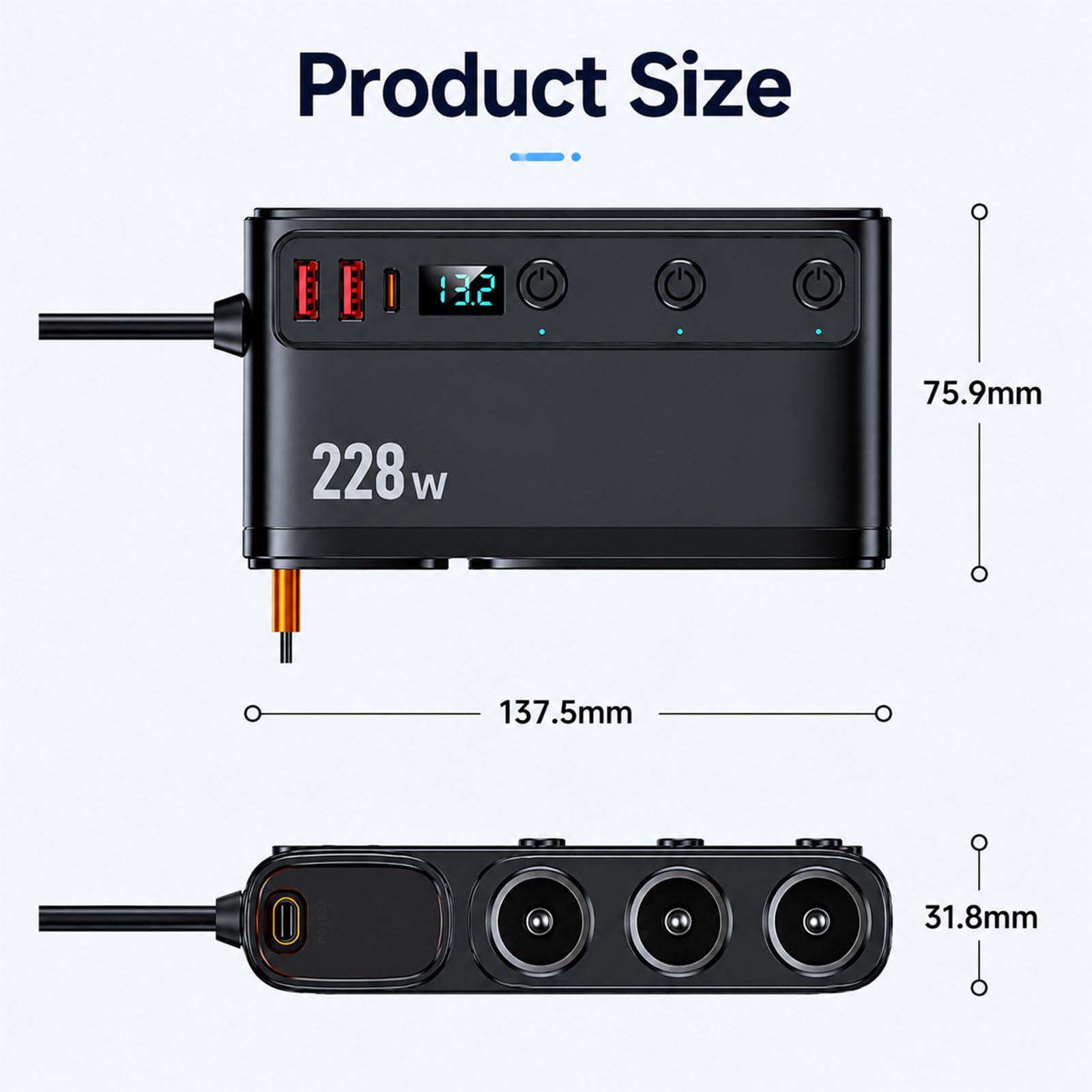 Cargador de coche USB-C PD45W, 9 en 1, 228 W, adaptador para