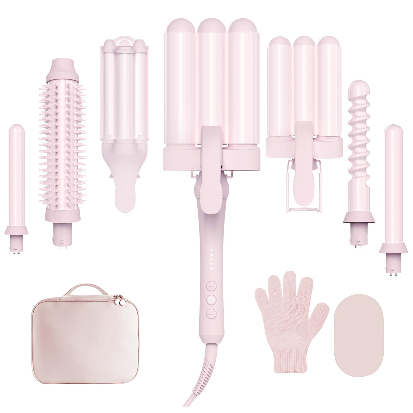 Curling Iron Set 7-in-1 Curling Wand Set with 7 Interchangeable Barrels Included A Heated Round Brush 3 Hair