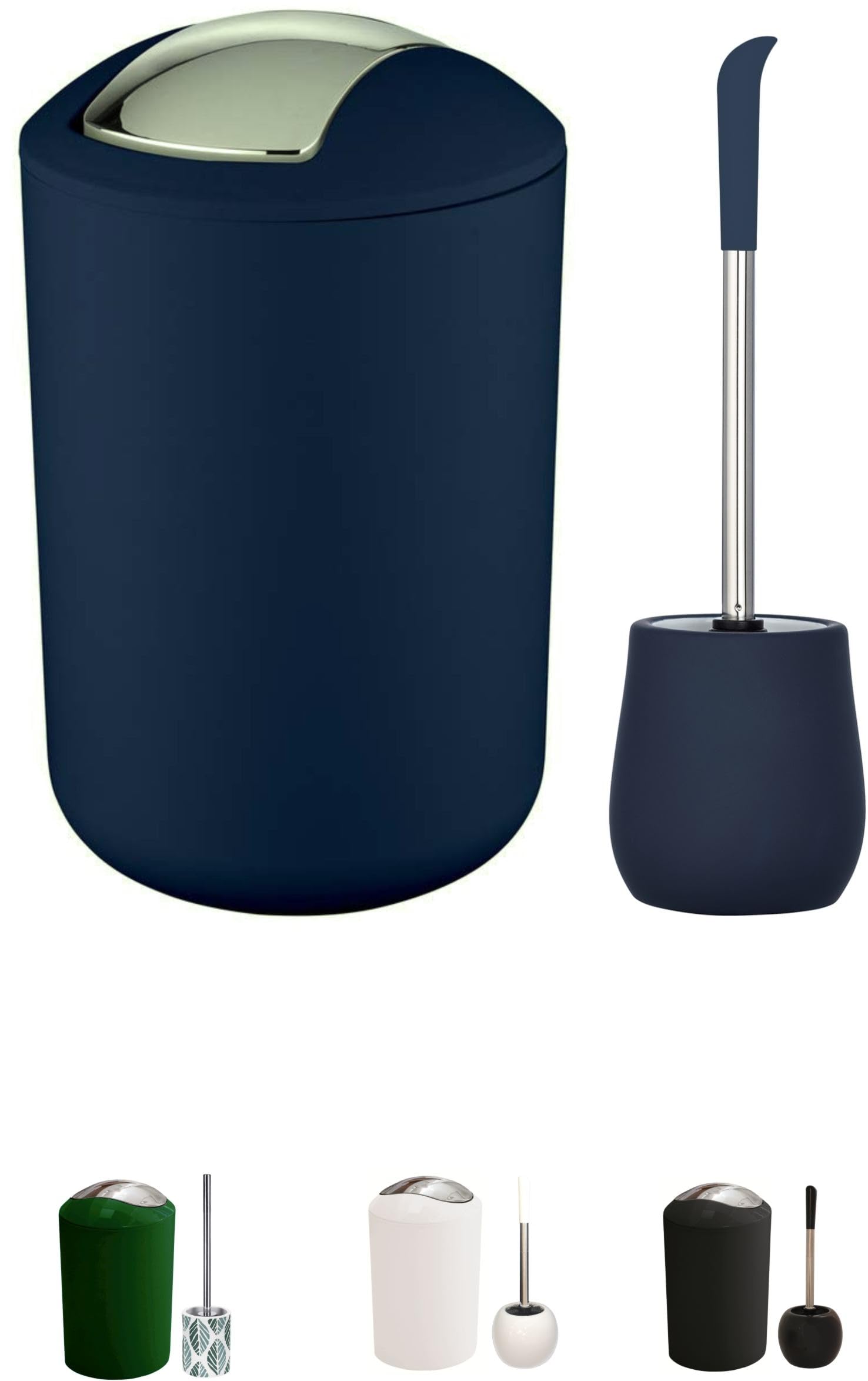 KW Ceramic Toilet Brush and High Grade Plastic Bathroom Swing Bin Set (Blue)