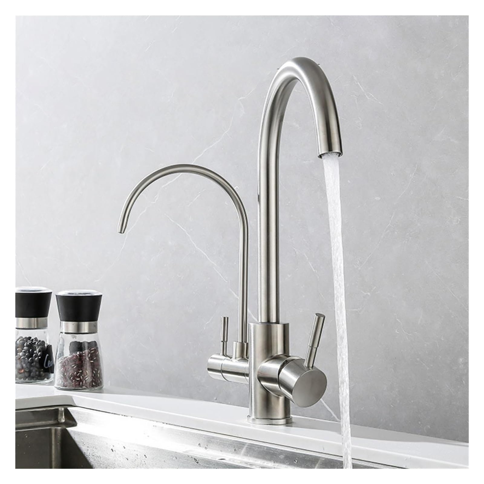 Robinet de cuisine double poignée pour eau pure et eau chaude ou froide