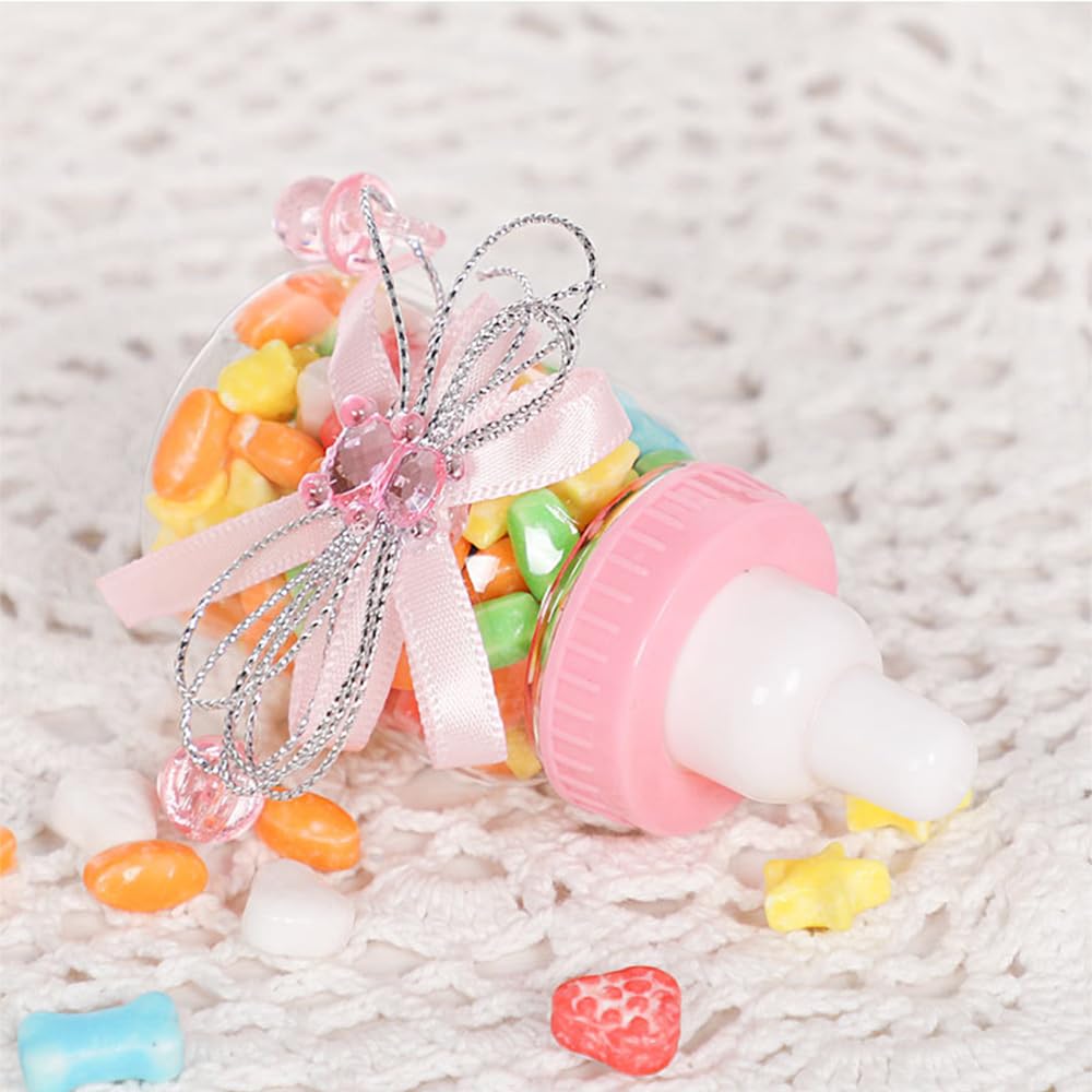 36 cajas de dulces para baby shower, bonitas bolsas de dulces para botellas de oso para decoración de fiesta de cumpleaños de bebé, color rosa