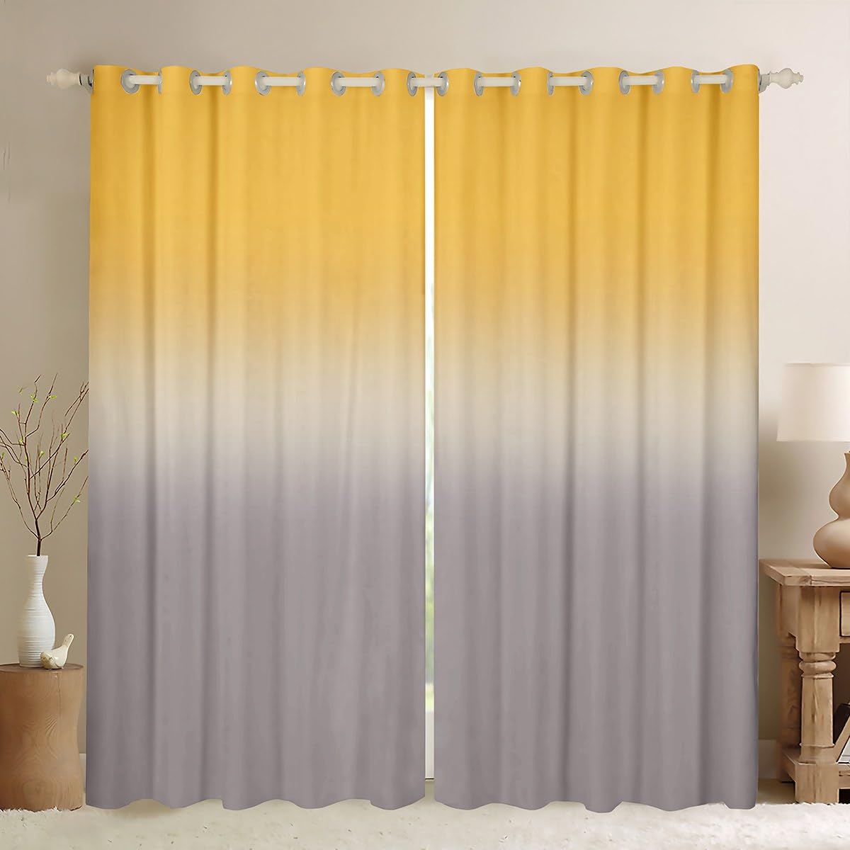 Yellow Darkening Drapes Gradient Style Curtains for Bedroom Living Room For Kids Women Men Ombre Grey 30%-50% Blackout Curtains Geometric Window Treatments W46*L72 — image 1