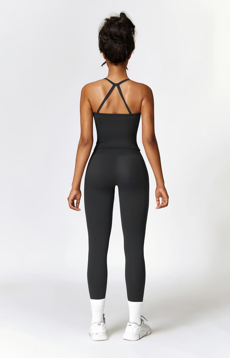 Womens Workout Sets Two Piece Cross Back Tank Top Matching High Waist Leggings Sets Gym Outfits Work Out Clothes - Image 5