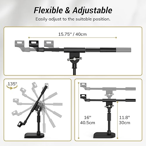 Miniatura 5 de TONOR Soporte de micrófono de escritorio ajustable para Blue Yeti, base pesada con embrague giratorio, brazo con adaptador de 38 pulgadas y 58