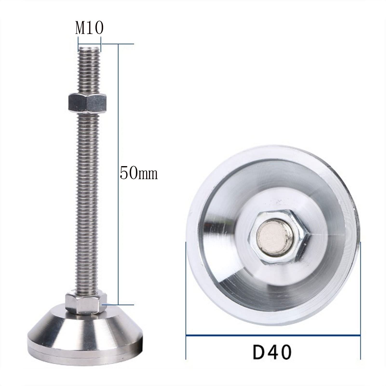4 Stück D40*M10*50 Verstellbare Füße aus Edelstahl, Hochleistungs-Schraubstützfüße, Mechanische Maschinenfüße, Feste Bodenfüße, Rostfreie Fußkappen