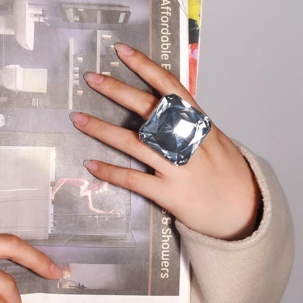 Anillo grande cuadrado de diamantes de imitación exagerado para mujer, de lujo, vintage, grueso, geométrico, grande, piedra de cristal, nudillos, anillo abierto ajustable, anillos de boda, novias, 5