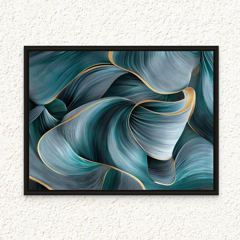 Framed Canvas Wall Art of Abstract Blue Lines Artwork Modern Abstract Art Contemporary Line Art 2-Way Print Wall Decor for Office Living Room Bedroom Gifting 60x80cm