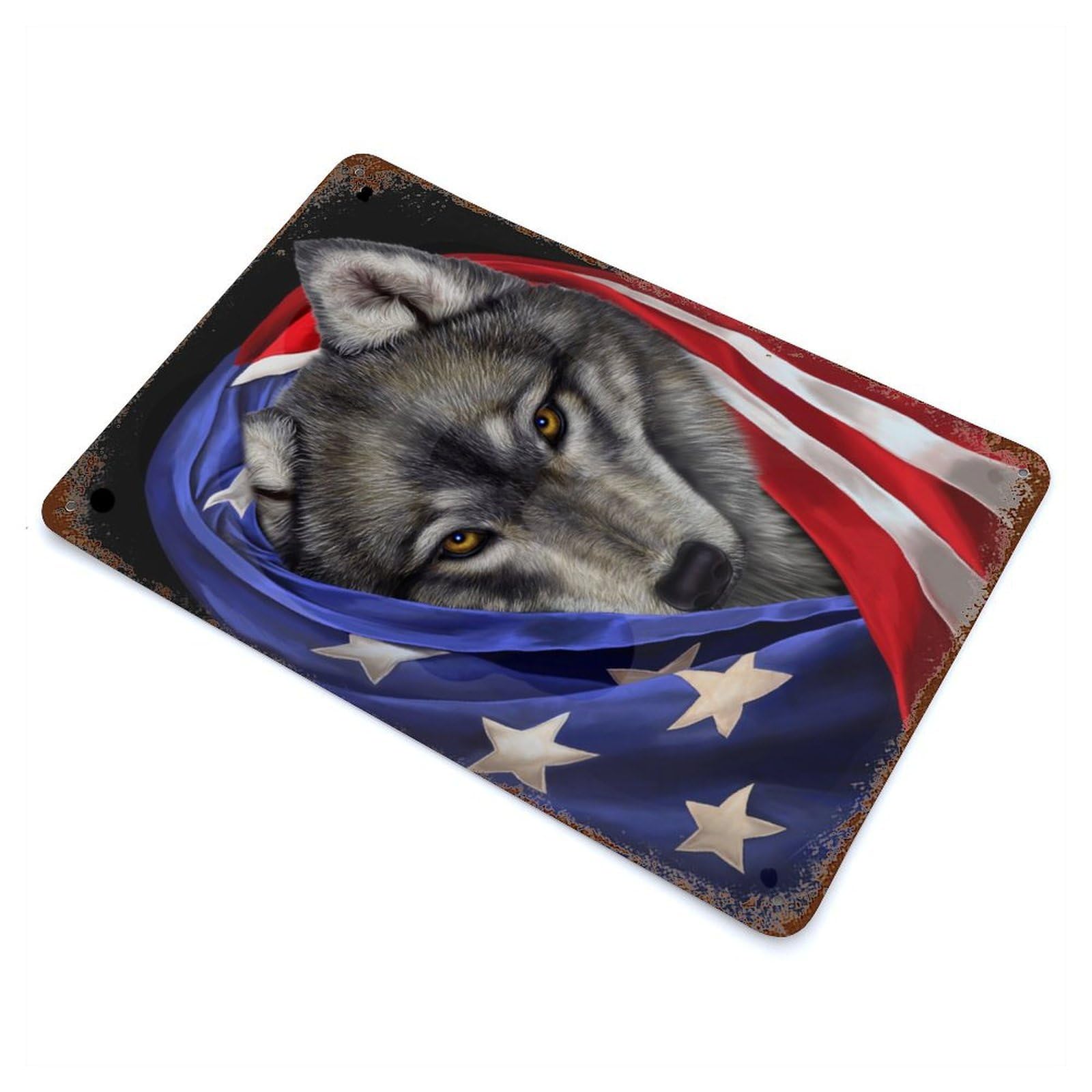 Timber Wolf USA Patriot Vintage Rust Metal Sign 11.8"x7.9", for Basement, Hobby Room And Garage Decor, Farmhouse Wall Decor