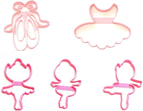 BALLERINA BALLET DANCE SLIPPERS TUTU TRES POSICIONES JUEGO DE 5 CORTADORES DE GALLETAS HECHOS EN USA PR1406