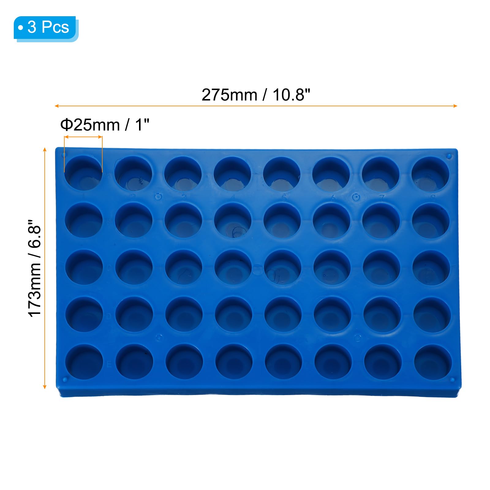 PATIKIL Estante de viales para viales de muestreador automático de 10 ml, paquete de 3 soportes para bandejas de viales apilables de 40 pocillos para tubos de microcentrífuga, color azul