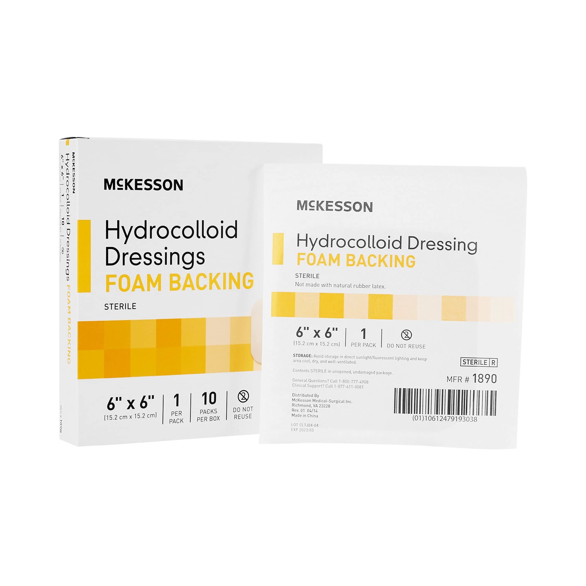 McKesson Hydrocolloid Dressing, Sterile, Foam Backing, 6 in x 6 in, 10 Count, 10 Packs, 100 Total
