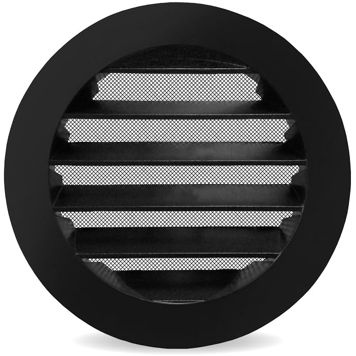 Whisper - Rundes Lüftungsgitter Außen Ø 250 mm - Aluminium - Schwarz - Mit Inox-Fliegendraht - Fassadengitter