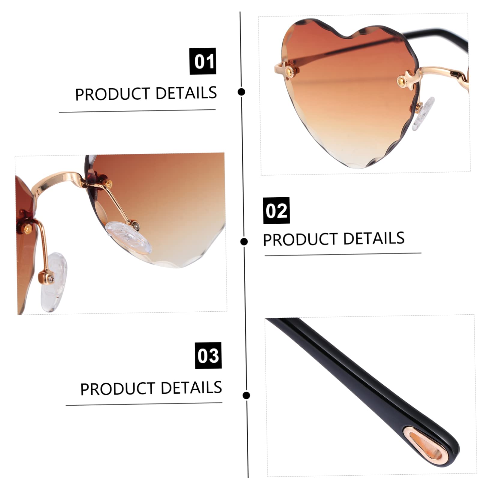 ULDIGI Summer Trendy Decorative Sunglasses Heart Shape Metal Photo Prop for Party