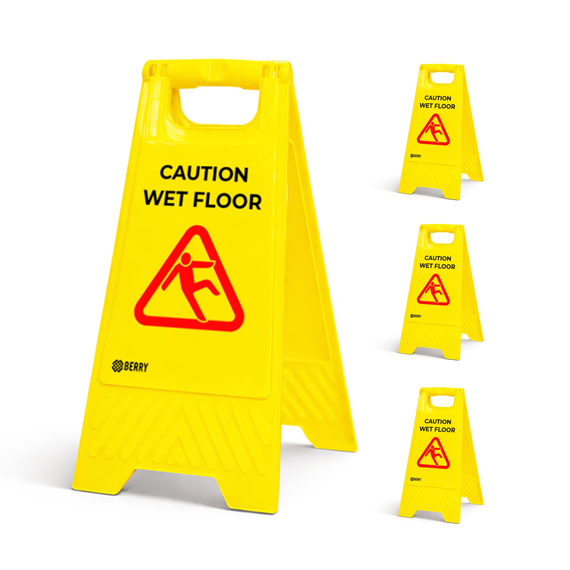 Berry Wet Floor Sign Yellow | Foldable Type A Slippery Floor Warning Sign | Free Standing Caution Wet Floor Sign for Shops, Hotels, Restaurants, Offices & Public Areas - Pack of 4