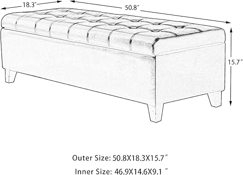Miniatura 3 de Otomana con almacenamiento, banco otomano de almacenamiento en el extremo de la cama de 51 pulgadas, otomanas tapizadas de piel sintética con tapa