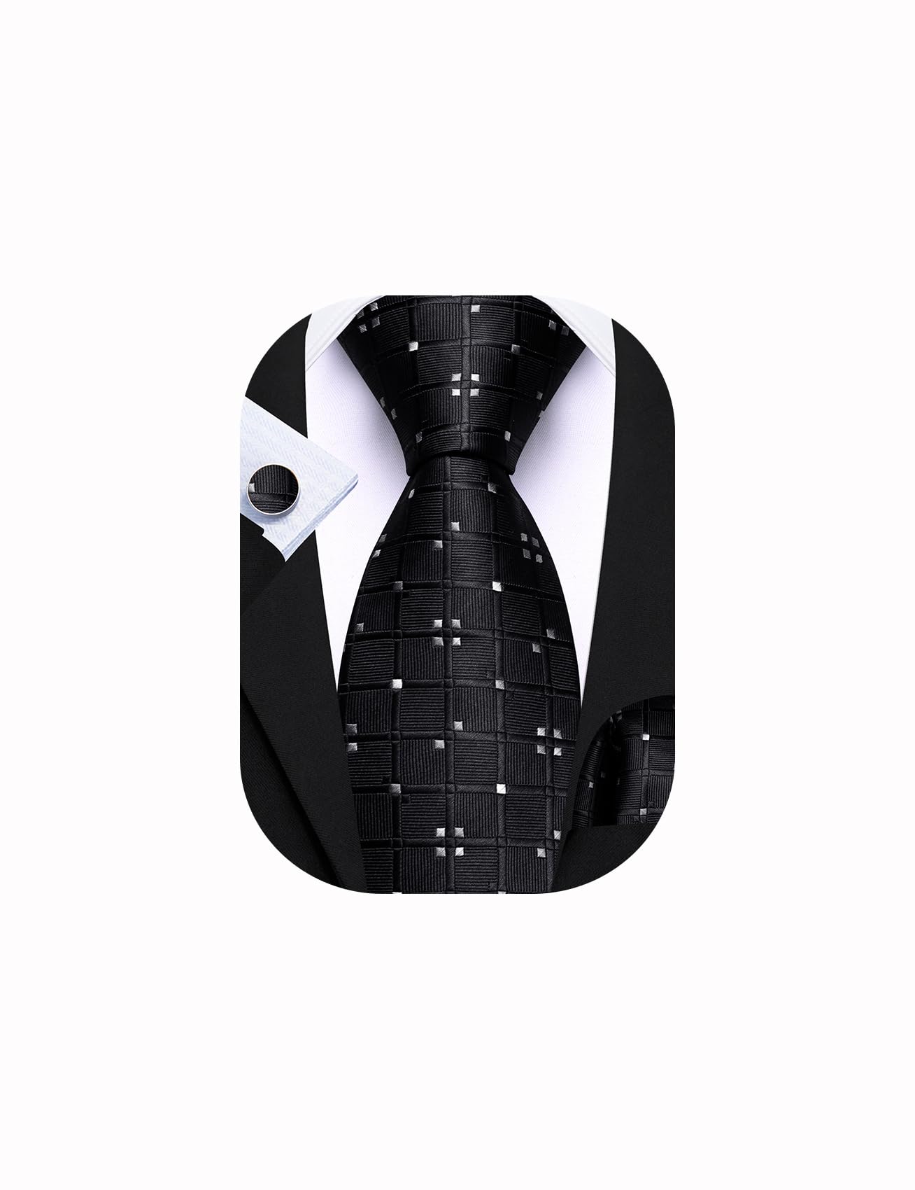 Barry.Wang 63" Mens Tie Extra Long Striped Plaid Silk Pocket Square Necktie Cufflinks Set for Wedding Business