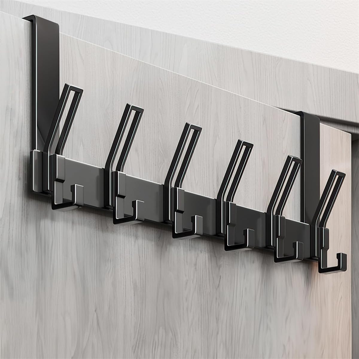 Michear Over Door Hanger, 6 Hooks Sturdy Aluminum Over Door Coat Rack, Door Hooks forHats, Bags, Clothes, Towels, Robes (Black) - Image 2