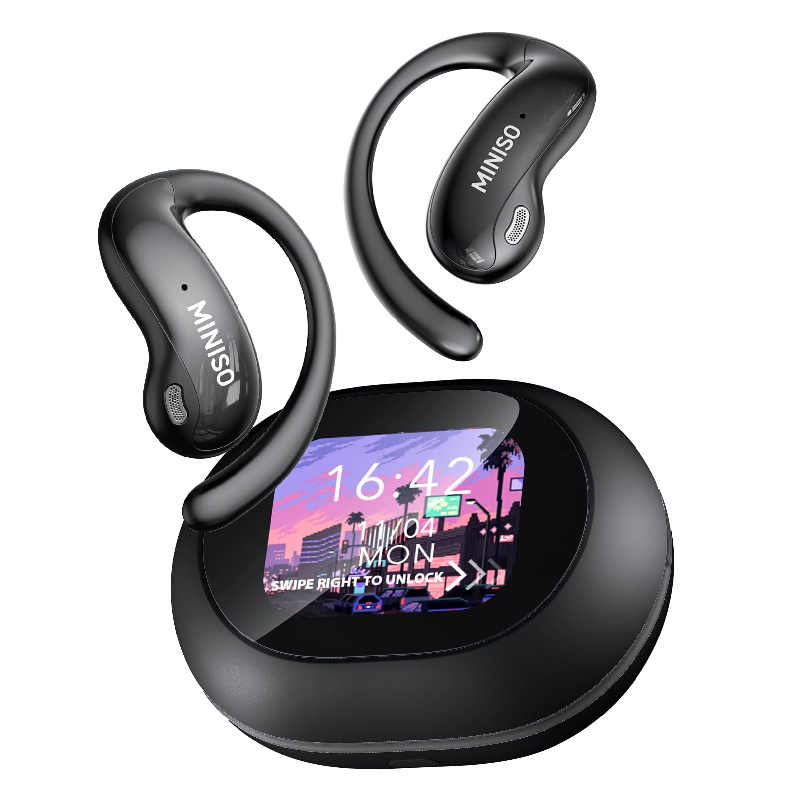 MINISO MS188 Translator Headphones Real Time with AI Language Translation for 134 Languages, LCD Touch Screen OWS, Compatible with iOS & Android, Suitable for Study, Travel and Business, Black