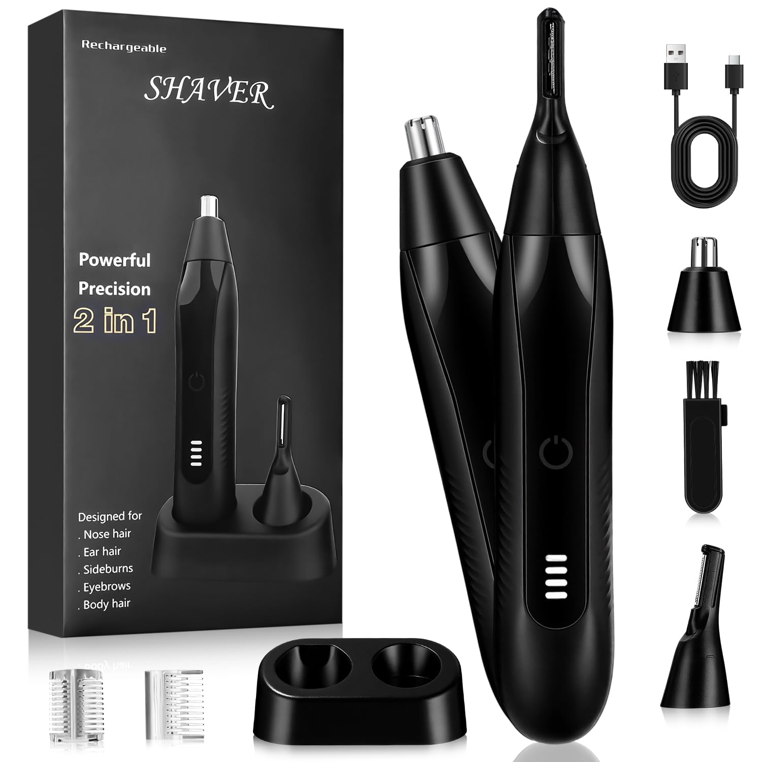 Taglia peli Naso per Uomini e Donne, Taglia peli Naso e Orecchie Professionale Ricaricabile Tramite USB e Indolore per Sopracciglia e Barba, Display LED di Alimentazione, Rasoio peli in Metallo 2 in 1