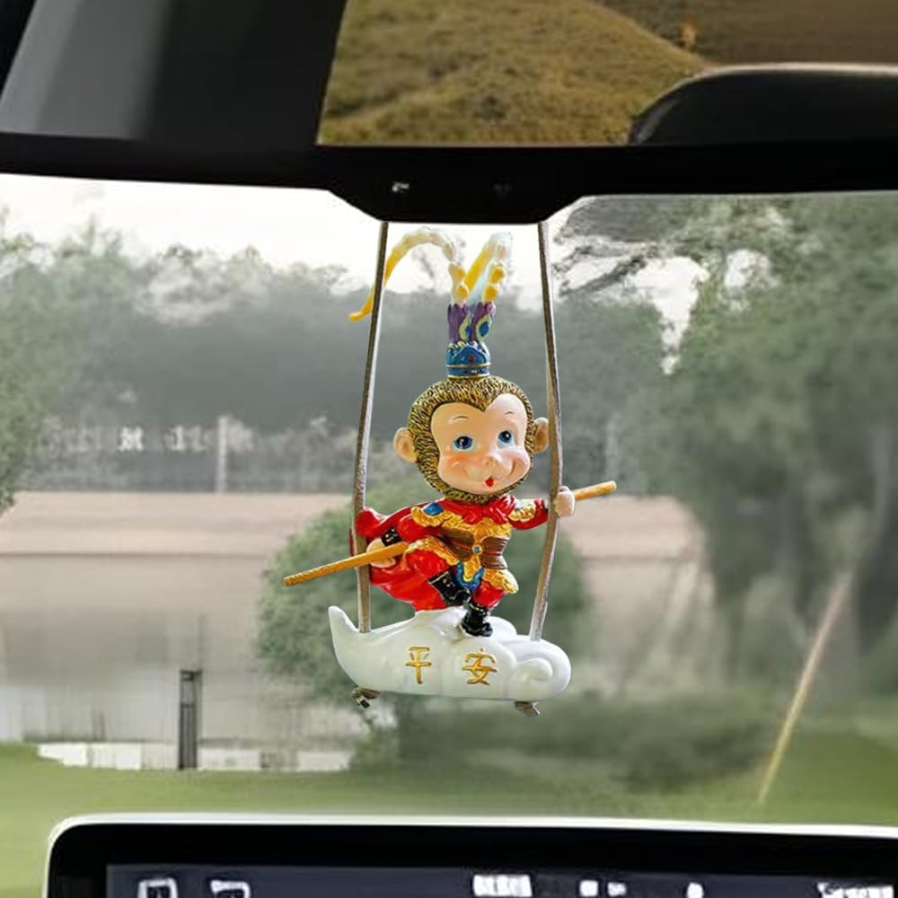 ZOSTLAND Cute Swing Ornament Car Auto Rear View Mirror Hanging Decoration Suspension Pendant Accessories Applicable to Car Truck SUV (Monkey)