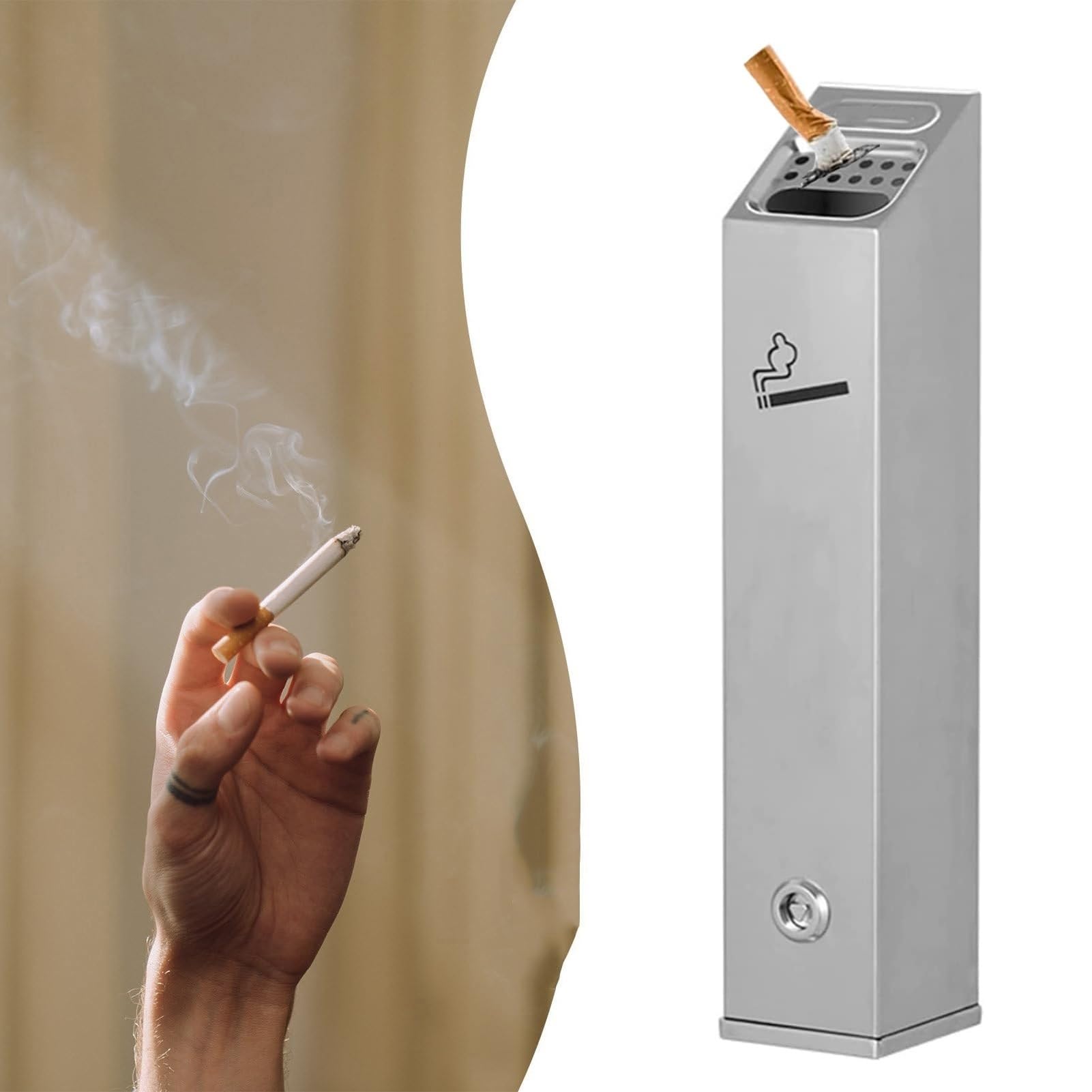 Cendrier mural d'extérieur en acier inoxydable verrouillable pour cigarette