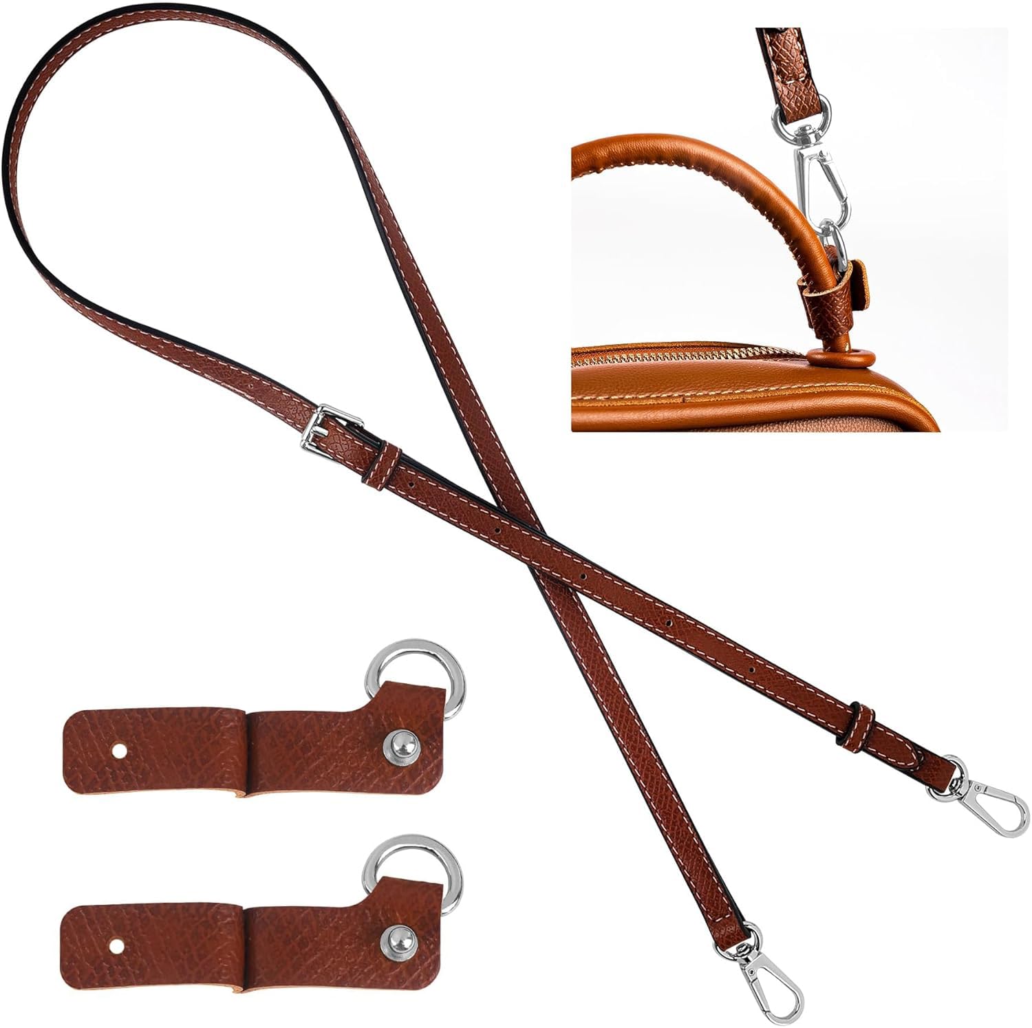 Framendino, Purse Straps Replacement Leather Purse Cross Body Adjustable Shoulder Strap for Longchamp Bag Handbag (Silver Hardware)-image-4