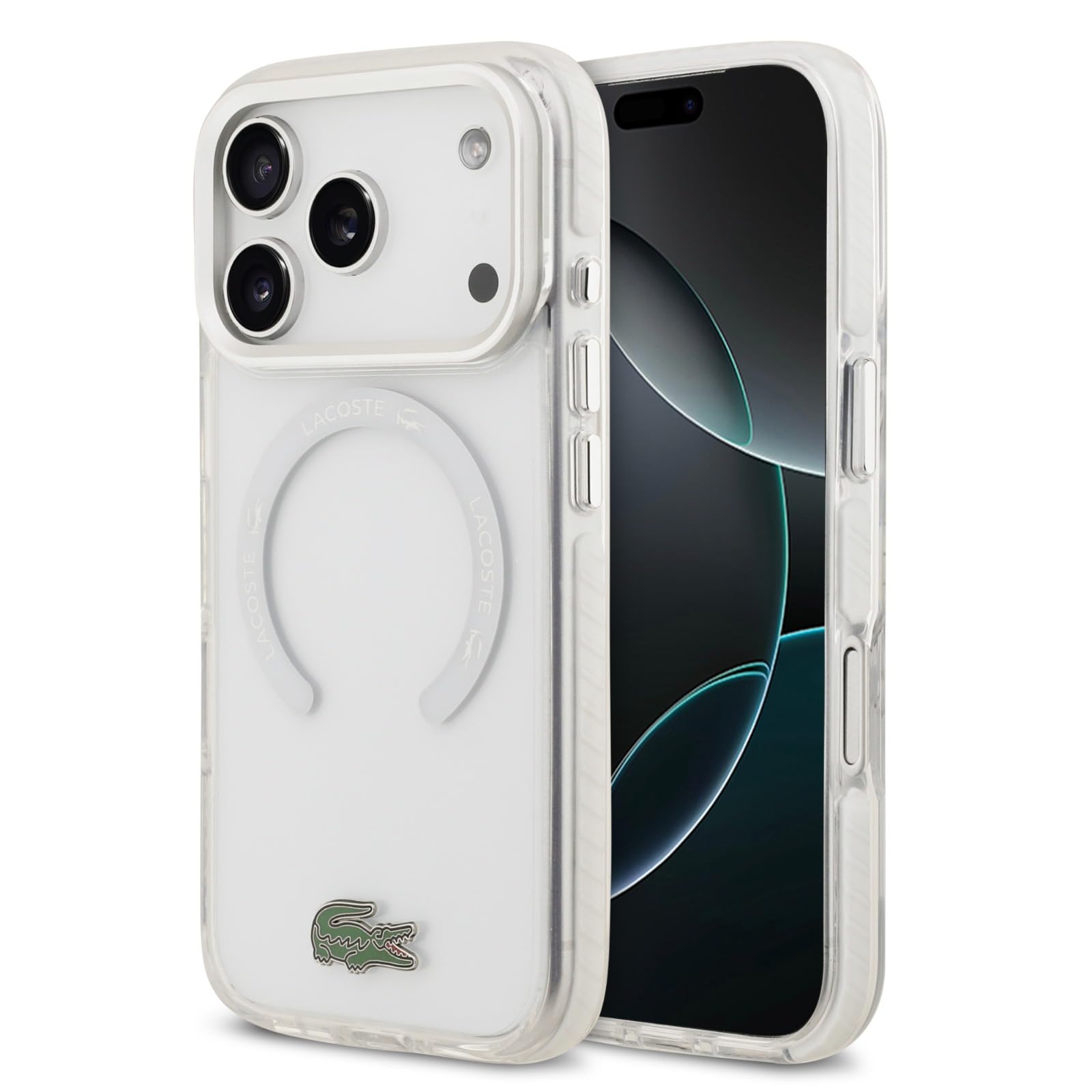 CG MOBILE Lacoste Etui na iPhone'a 17 Pro Max, kompatybilne z MagSafe, przezroczyste, matowe wykończenie, odporne na wstrząsy, ochrona przed upadkiem, smukłe i wytrzymałe, ochrona portu – białe