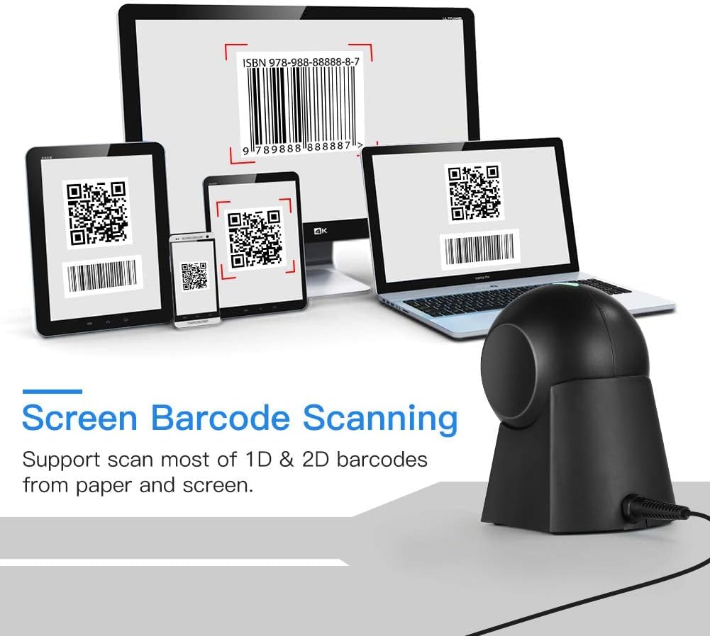 Escáner de Códigos Barras 1D/2D Manos Libres Eyoyo, Lector de Códigos Barras QR, Plataforma de escaneo de pantalla para almacén, supermercado, Tienda al por menor, Sistema de Punto de Venta de