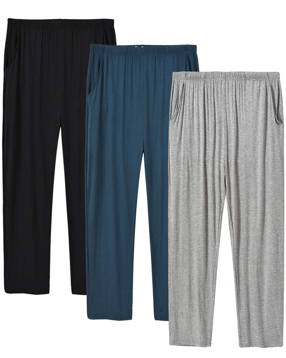 MoFiz Men's Lounge Pyjama Trousers Pants Modal Long Pyjamas Bottoms Loungewear Pajama Pants (Black,Blue, Grey) Size S