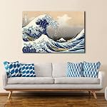 Wieco Art Great Wave of Kanagawa Katsushika Hokusai Giclee Canvas Imprimes Mur Art Abstract Seascape Pictures Peintures pour le salon Accueil Décorations Grande Moderne Artwork de la mer ajourée et encadrée