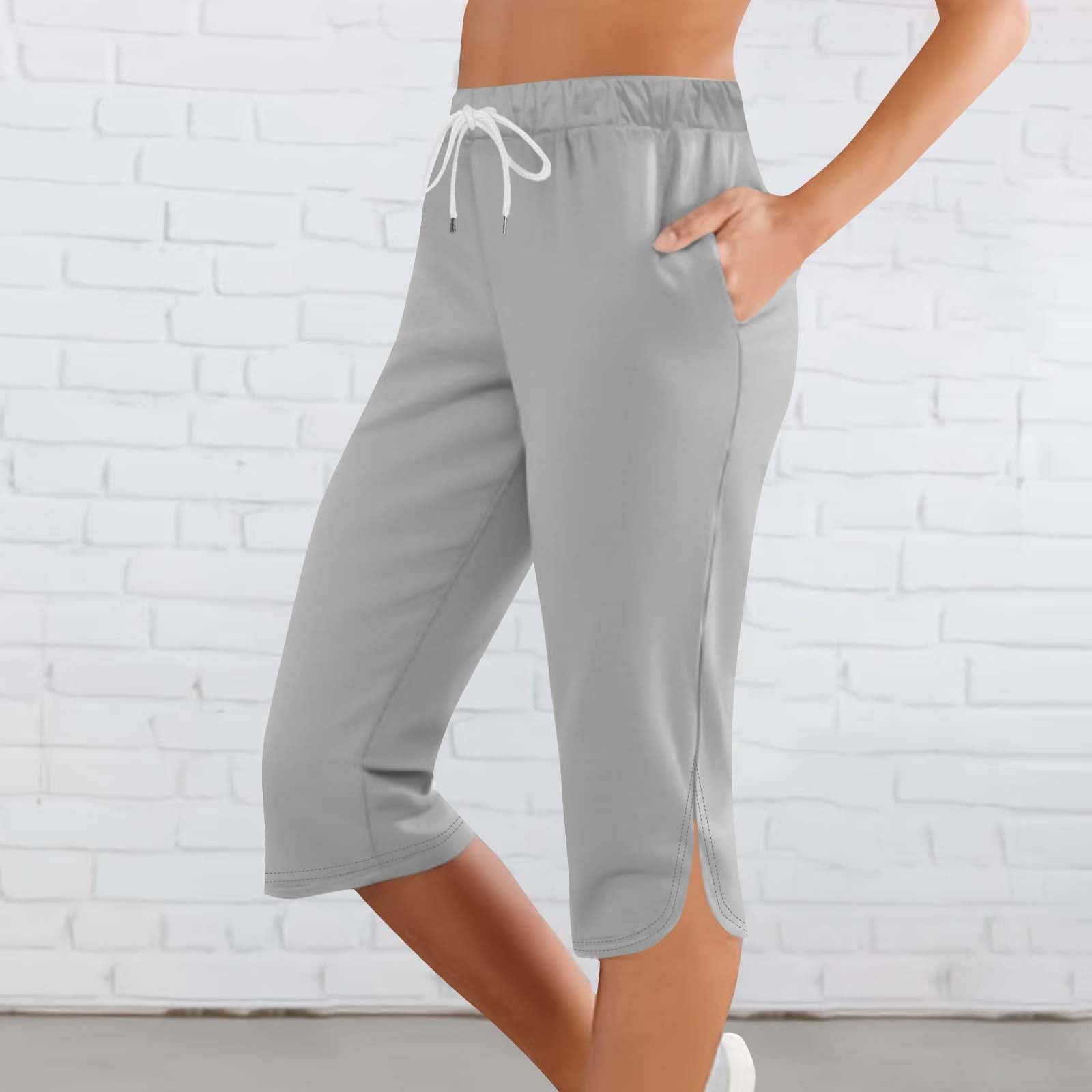 Women Capri Pants Summer Cut Out Side Casual Fashion Drawstring Soft Comfort Capris Workout Running Cropped Jogger — view 2