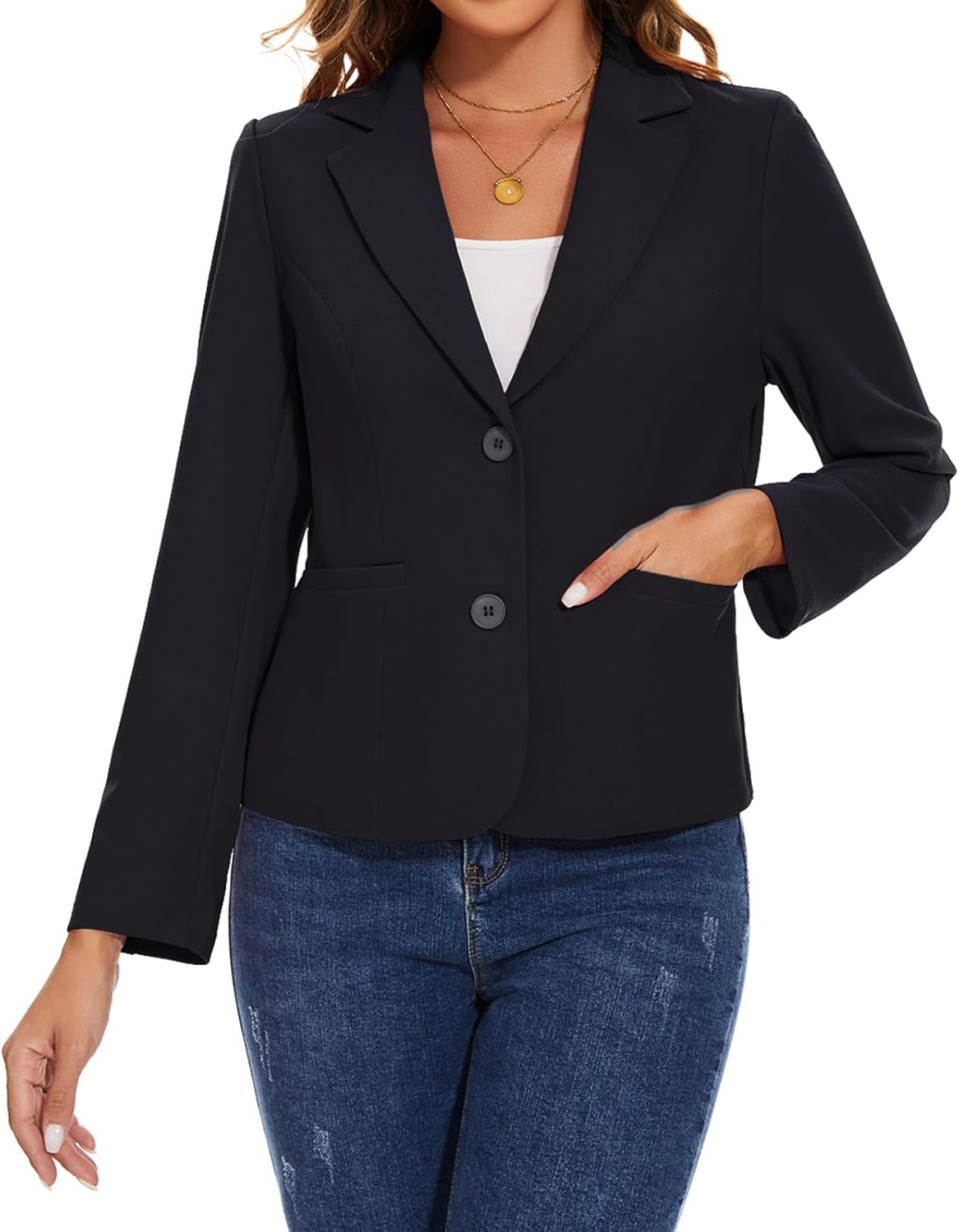 MINTLIMIT Women's Button Front Blazers Long Sleeve Lapel Stretch Casual Office Work Business Blazer Suit Jacket with Pockets - Image 6