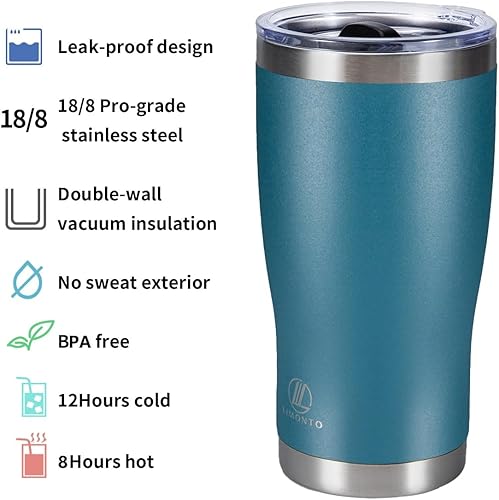 Miniatura 3 de Vaso de 20 onzas con tapa y popote, botella de agua aislada al vacío con cubo de hielo de acero inoxidable, taza de viaje a prueba de fugas para