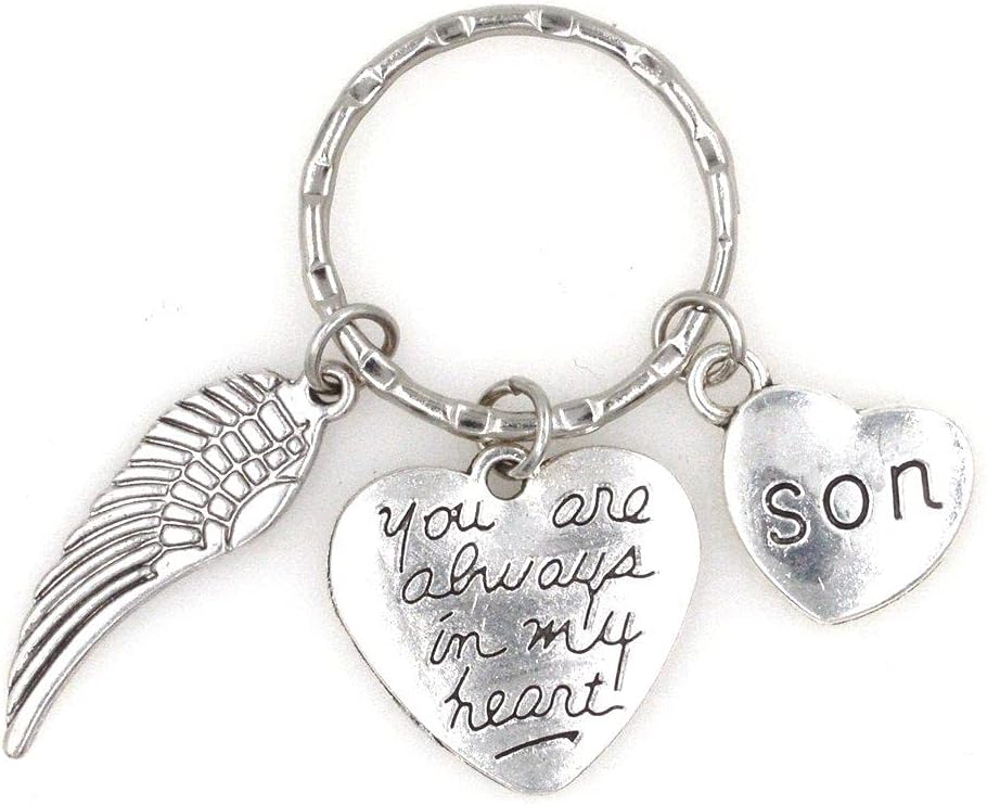 You Are Always in My Heart Angel Wing Remembrance Bereavement Memorial Sympathy Loss of Loved One for Parents Mother Father Mom Dad, Son Keychain 107N