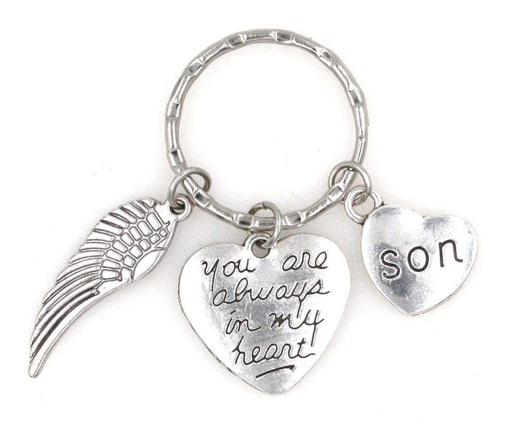 You are Always in My Heart Angel Wing Keychain, 14 Options, Family Names Grief Mourning Sorrow Commemorative Compassion