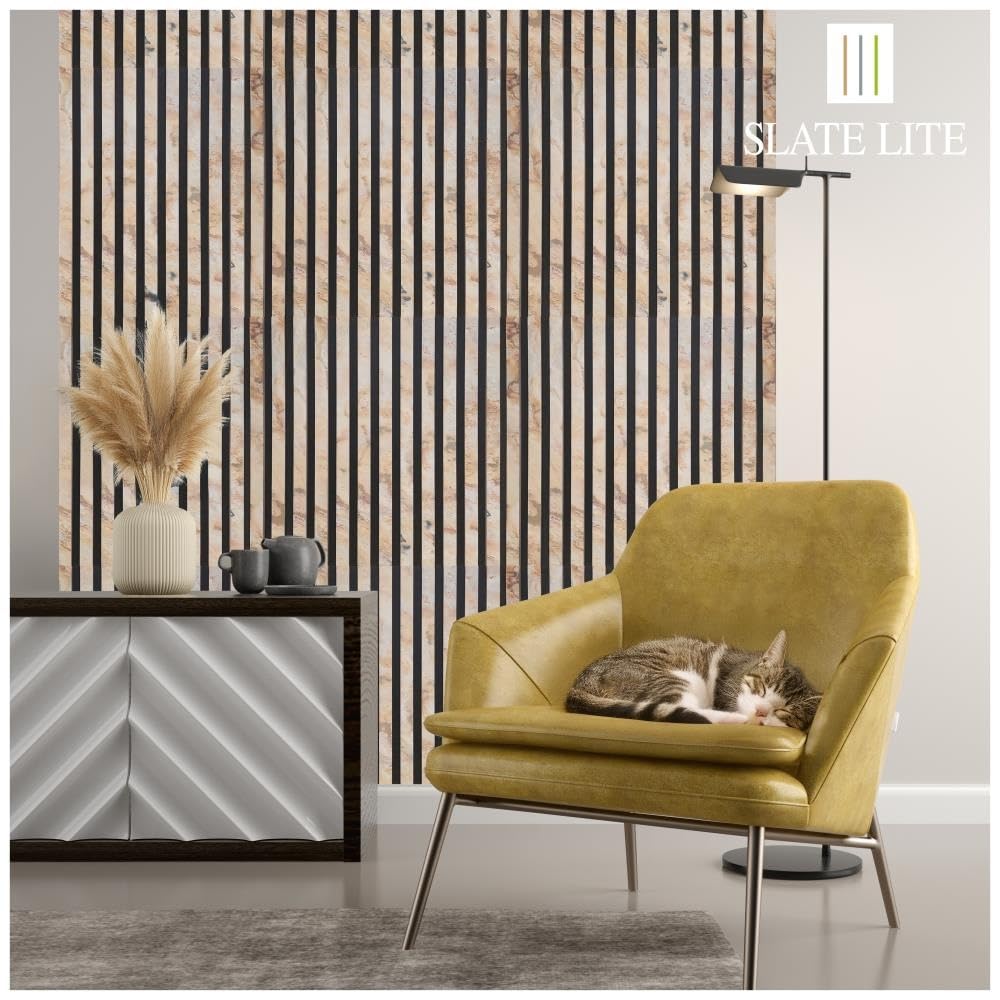 Slate-Lite Falling Leaves panel akustyczny 240 x 60 cm, okładzina ścienna, panel akustyczny, panel ścienny na filcu, powierzchnia z prawdziwego kamienia, izolacja akustyczna, izolacja akustyczna