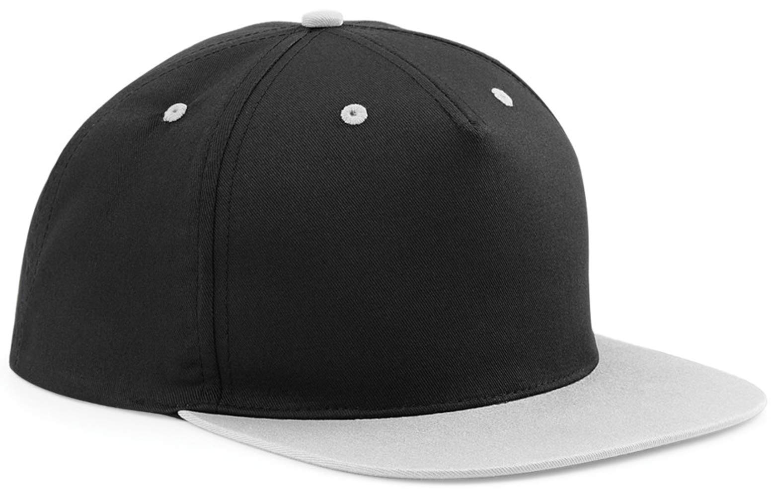 WM SPORTS Personalised Snapback Rapper Baseball Caps Customised Rapper Adults Cap Printed Hip Hop Caps/Hats with Text/Name or Logo or Plain (Black/Grey)