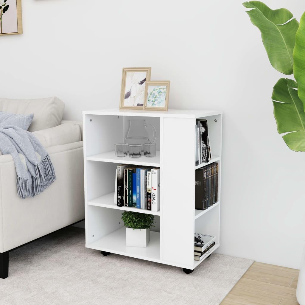 Armadio con ruote in legno bianco, 60 x 35 x 75 cm, con 4 ruote, 2 bloccabili, mobile multiuso per ufficio, soggiorno, camera da letto, spazio e ordine