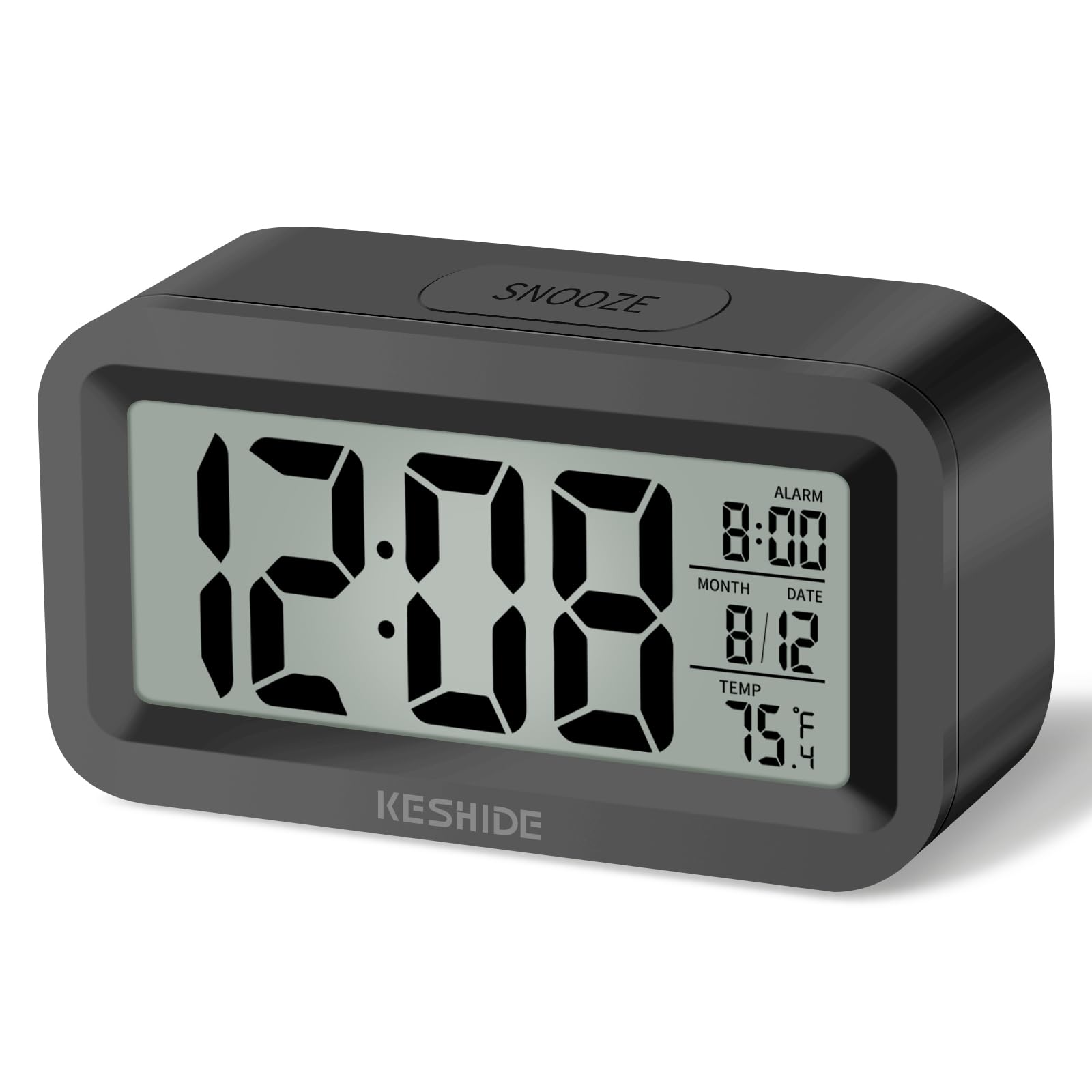 KESHIDE Travel Digital Alarm Clock Battery Operated with Indoor Temperature Desk Small Clock Snooze Model 12 24H Display