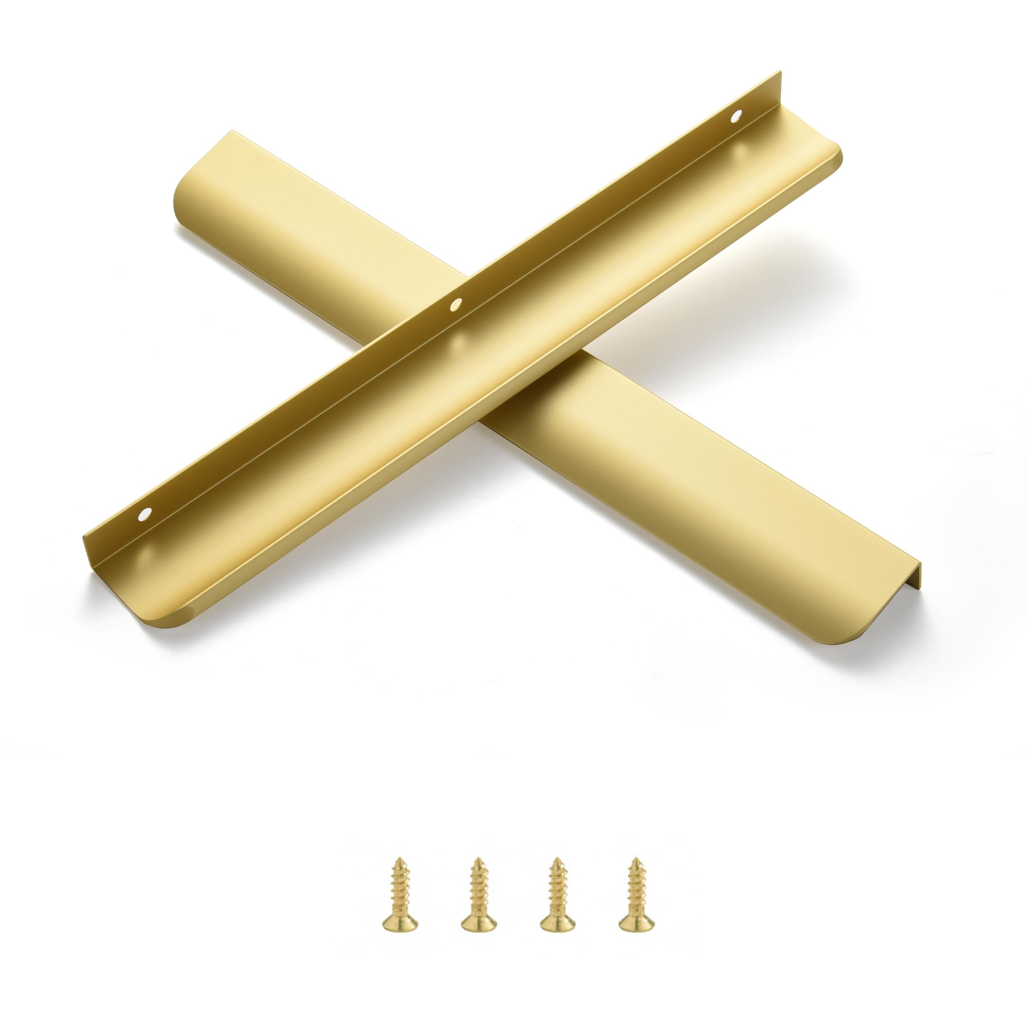 Satanga Edge Finger Tab Pulls for Cabinets Invisible Kitchen Concealed Aluminum Flat Hidden Drawer Pull Modern Pack of 2 Matte Gold 10 inch Easy