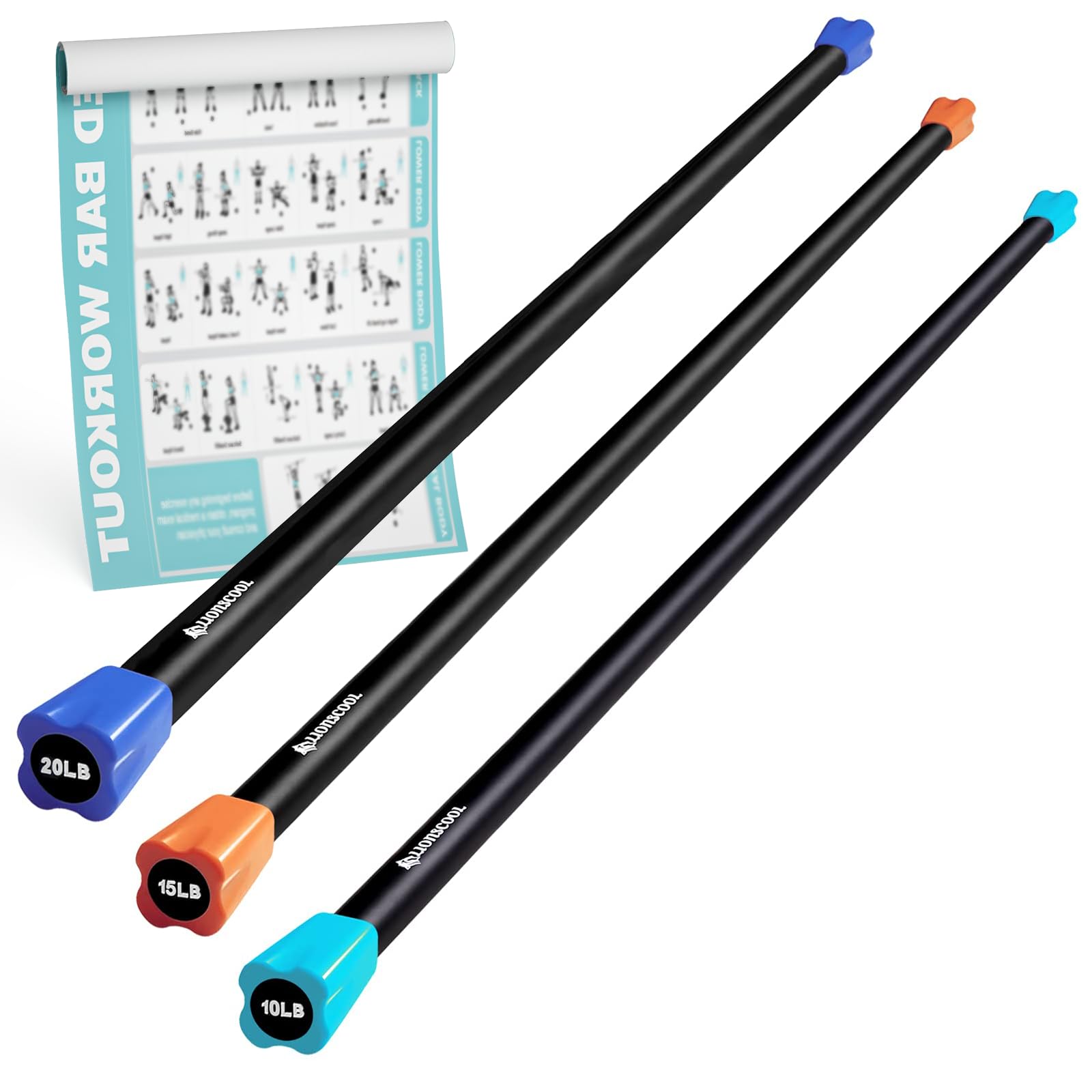 LIONSCOOL Workout Weighted Bar,Padded Exercise Weight Bar, Solid Steel Stretching weighted bar set for Body Sculpting, Physical Therapy,Body Toning