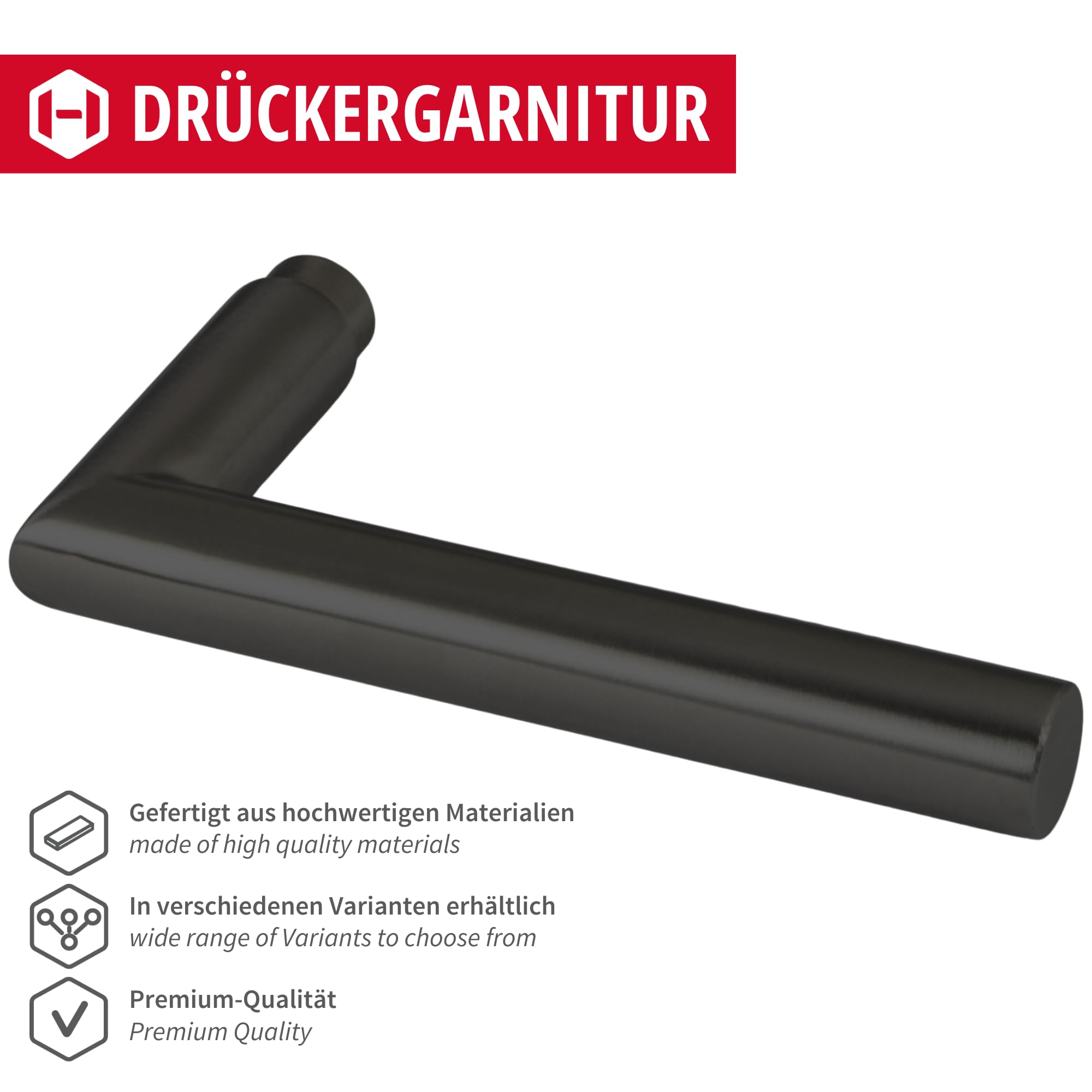 Gedotec Set di maniglie a leva nero opaco [Set di maniglie a leva Maniglia/pomello] 1x ferramenta per porte con rosetta rotonda I Maniglie per porte interne L-FORM I Maniglia per porte con spessore