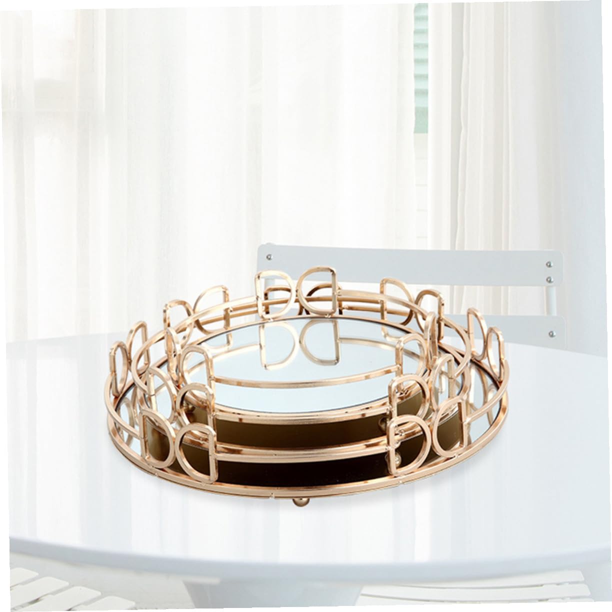 Uonlytech Bandeja Decorativa de Metal Dorada Estilo Nórdico Espejo Resistente para Guardar Joyas y Cosméticos, Uso Múltiple en Fiestas y Festivales