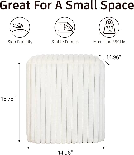 Miniatura 2 de Otomana cuadrada moderna, otomana con canal vertical, taburete tapizado de terciopelo para maquillaje, dormitorio, sala de estar, color blanco