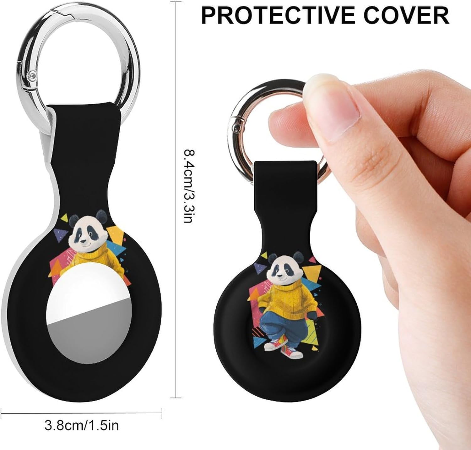 80s Panda Artistic Geometry Case Compatible with AirTag Holder Cover with Keychain Ring for Bags Luggages