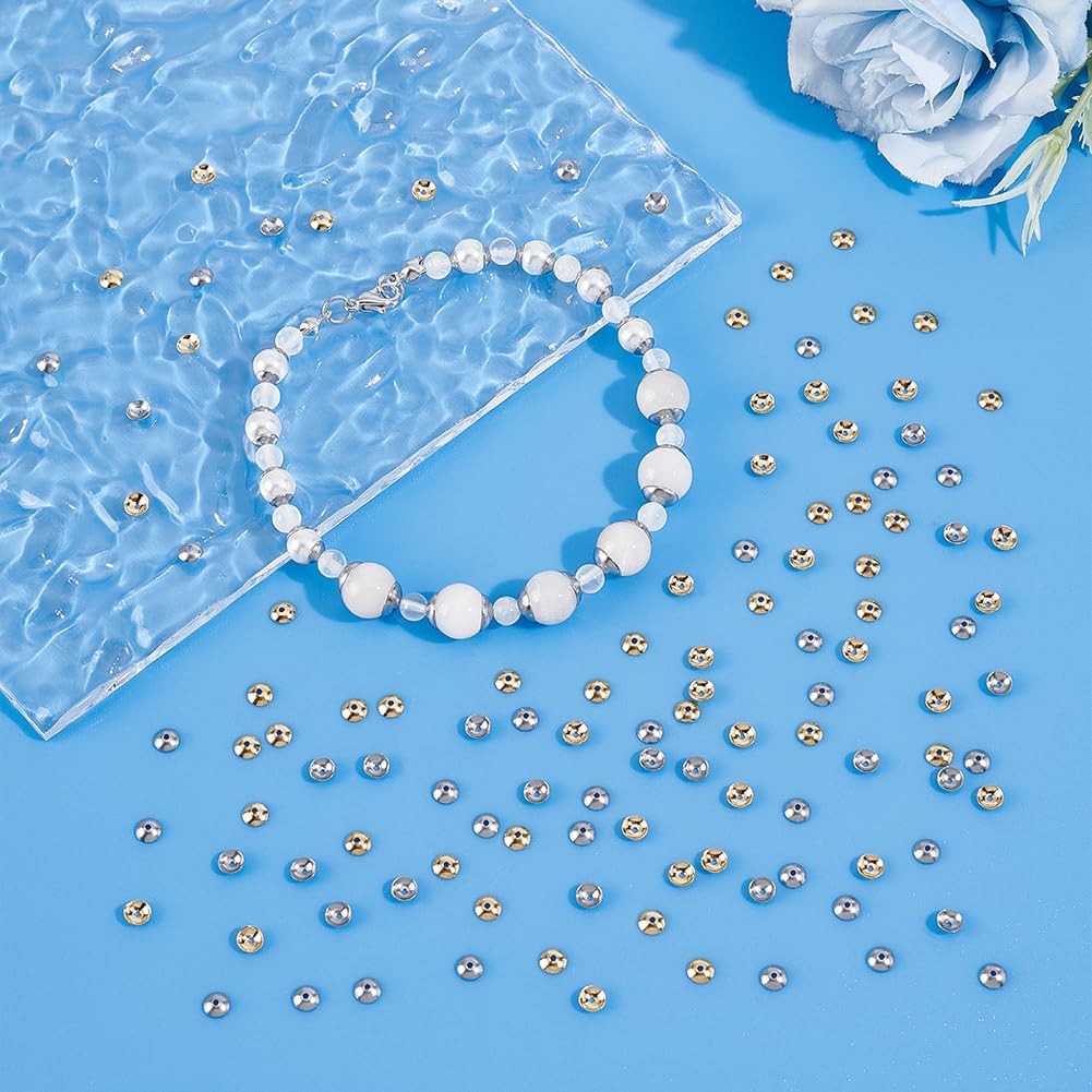 UNICRAFTALE 160Pcs 2 Colors Stainless Steel Bead Caps 4mm Meal Spacer Caps Bead Cap Half Round Spacers End Charm Caps for Bracelet Necklace Jewelry Making 0.8mm Hole