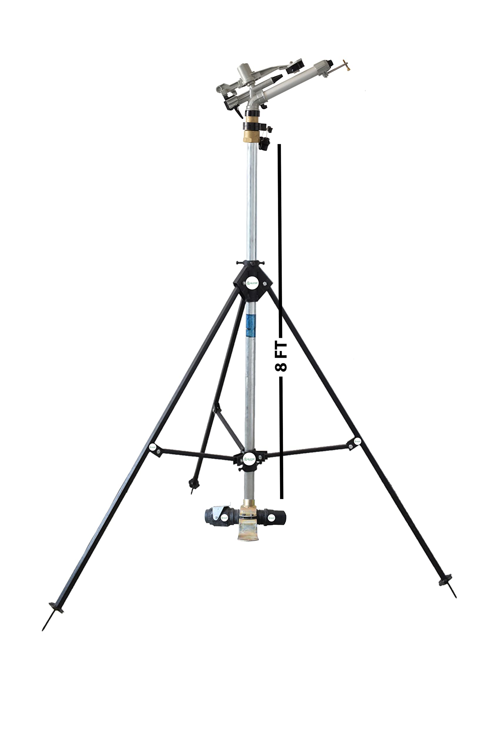 JALKIPARI® RAINGUN Set with AUTOMAT HT44G 2" INCH Flamingo RAIN Gun, Complete Connector Set| 8FT (ISI) GI Riser Pipe| 3LEG Height Adjustable Stand (C Type Sprinkler Adapter Set, 90MM (3" INCH))
