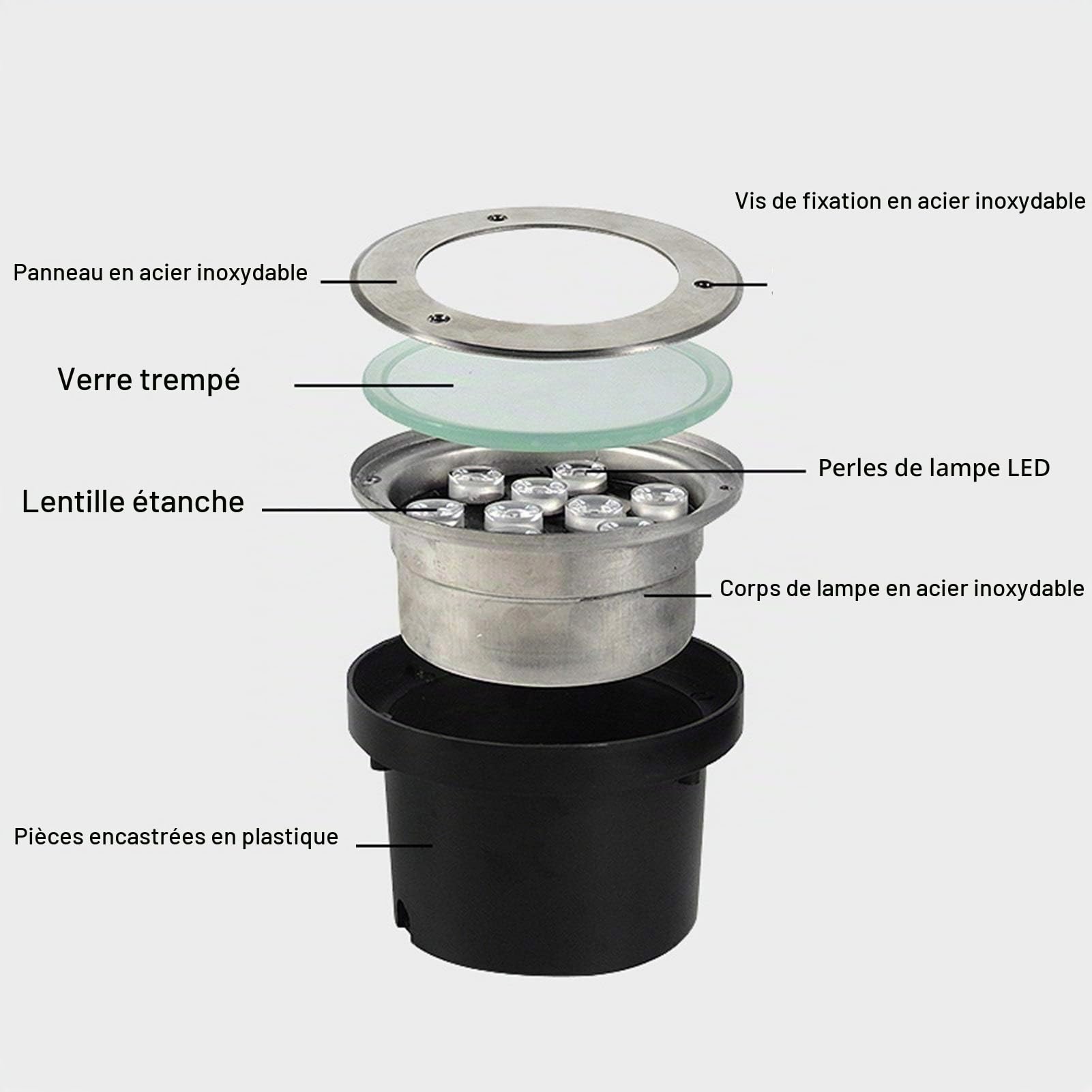 Lampe jardin enterré IP68 étanche spot exterieur encastrable sol 110 à 230V Haute puissance Spot LED Encastrable Exterieur Acier inoxydable complet 8 couleurs, 8 puissance(Couleur:Blanc chaud 3000K,Ta